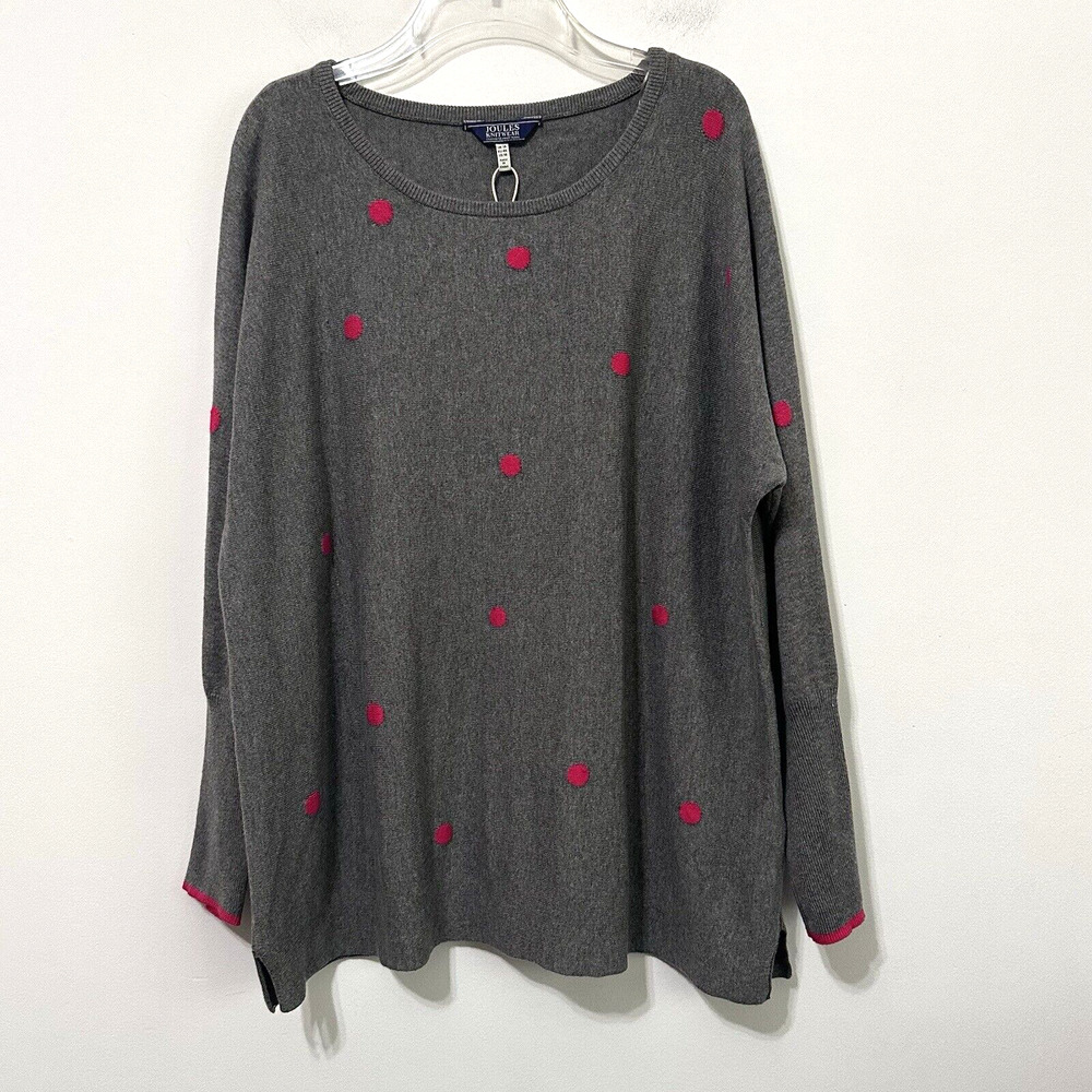 Joules Knitwear Kelly Polka Dot Sweater 14 Knit Finest Yarns Grey Long Sleeve‎